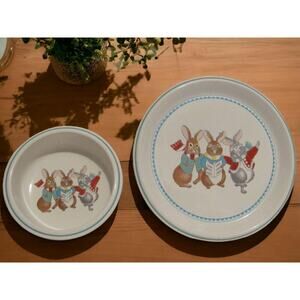 Vintage Mikasa CC008 "DO-RE-MI" Child's Plate Bowl Set 2 Japan Singing Bunnies